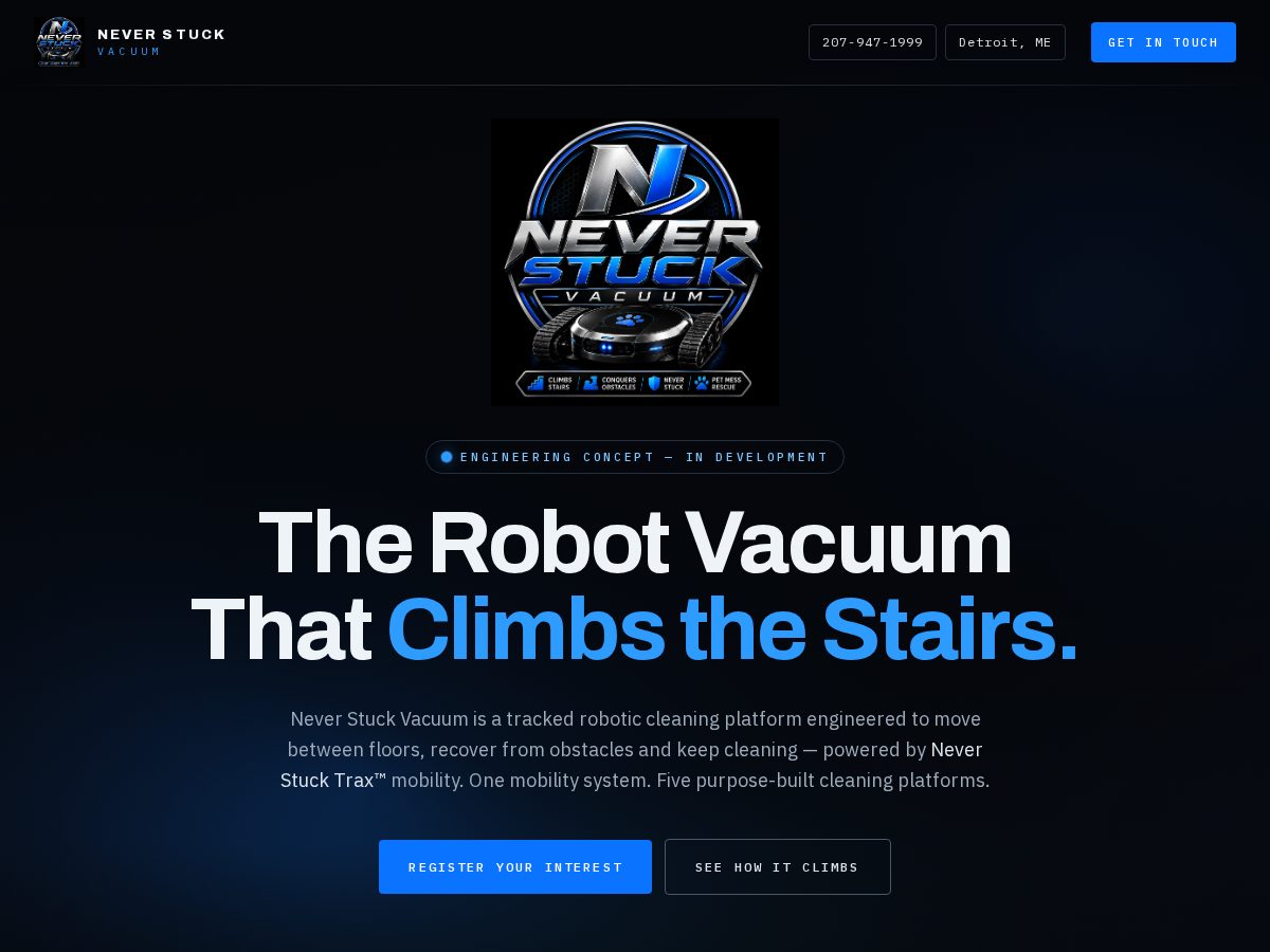 Landing-page snapshot of neverstuckvac.com