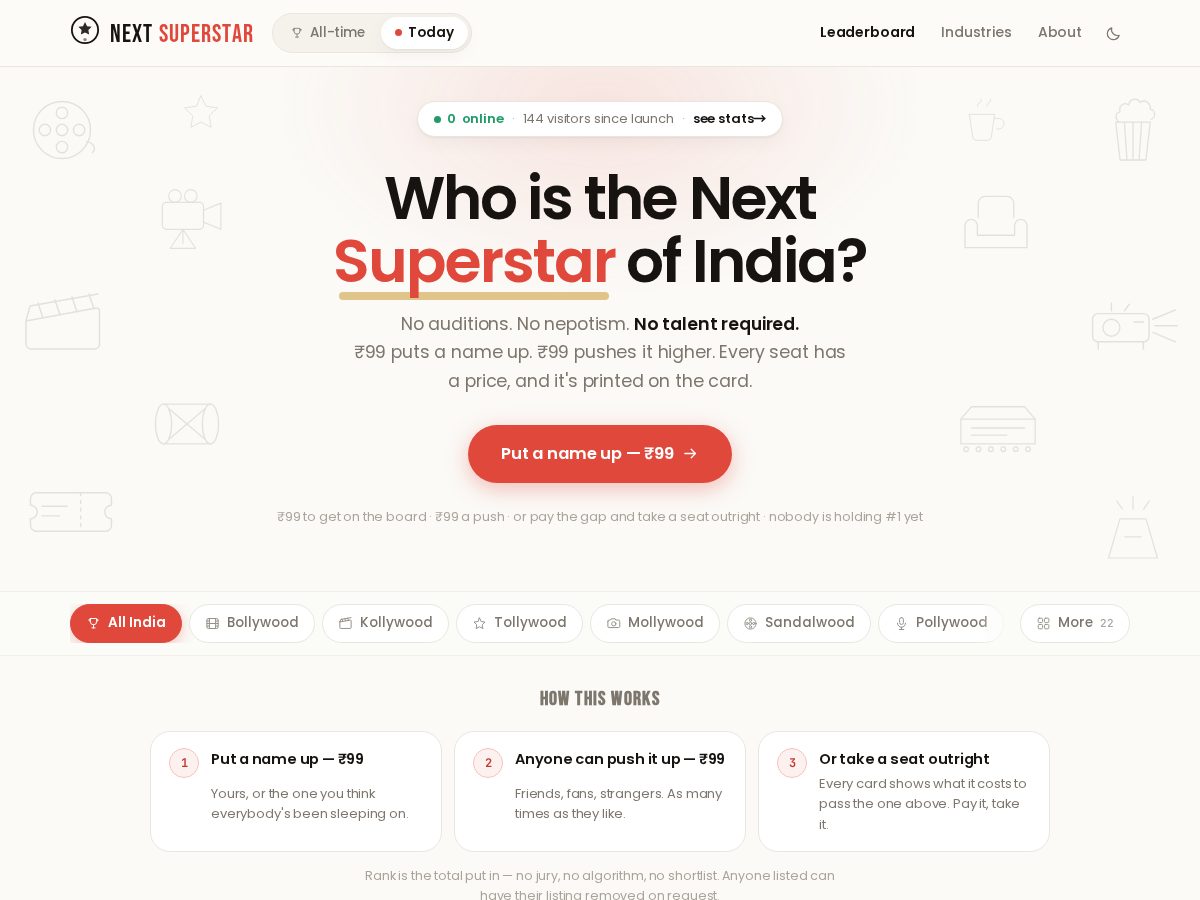 Landing-page snapshot of nextsuperstar.lol
