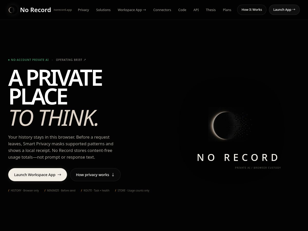 Landing-page snapshot of norecord.app