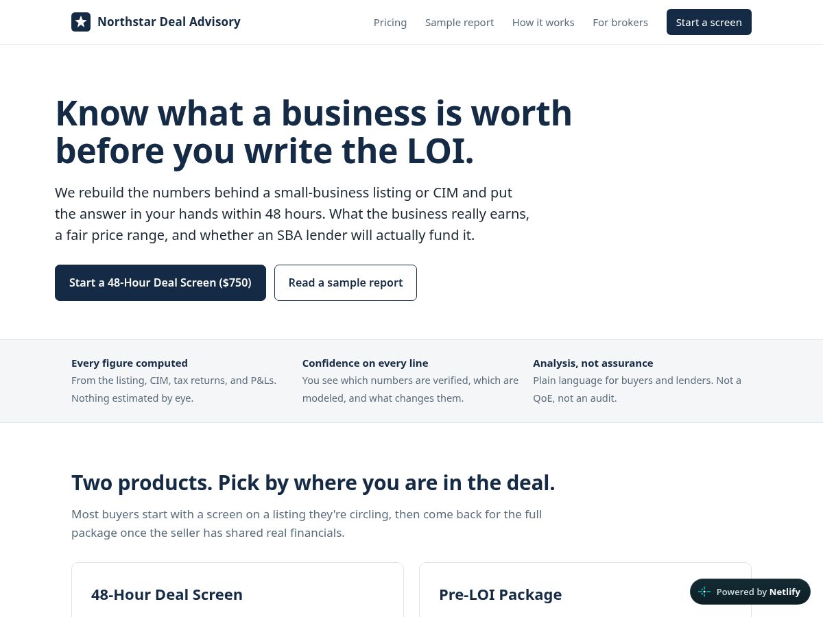 Landing-page snapshot of northstardealadvisory.com