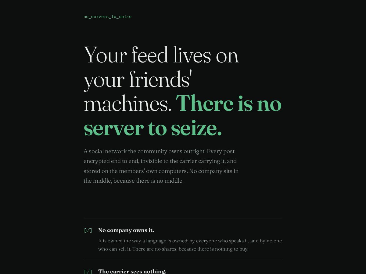 Landing-page snapshot of noserverstoseize.com