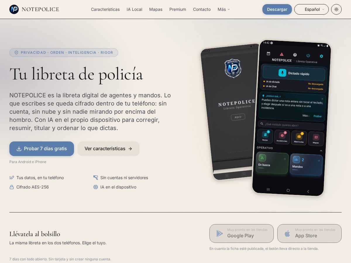 Landing-page snapshot of notepolice.app