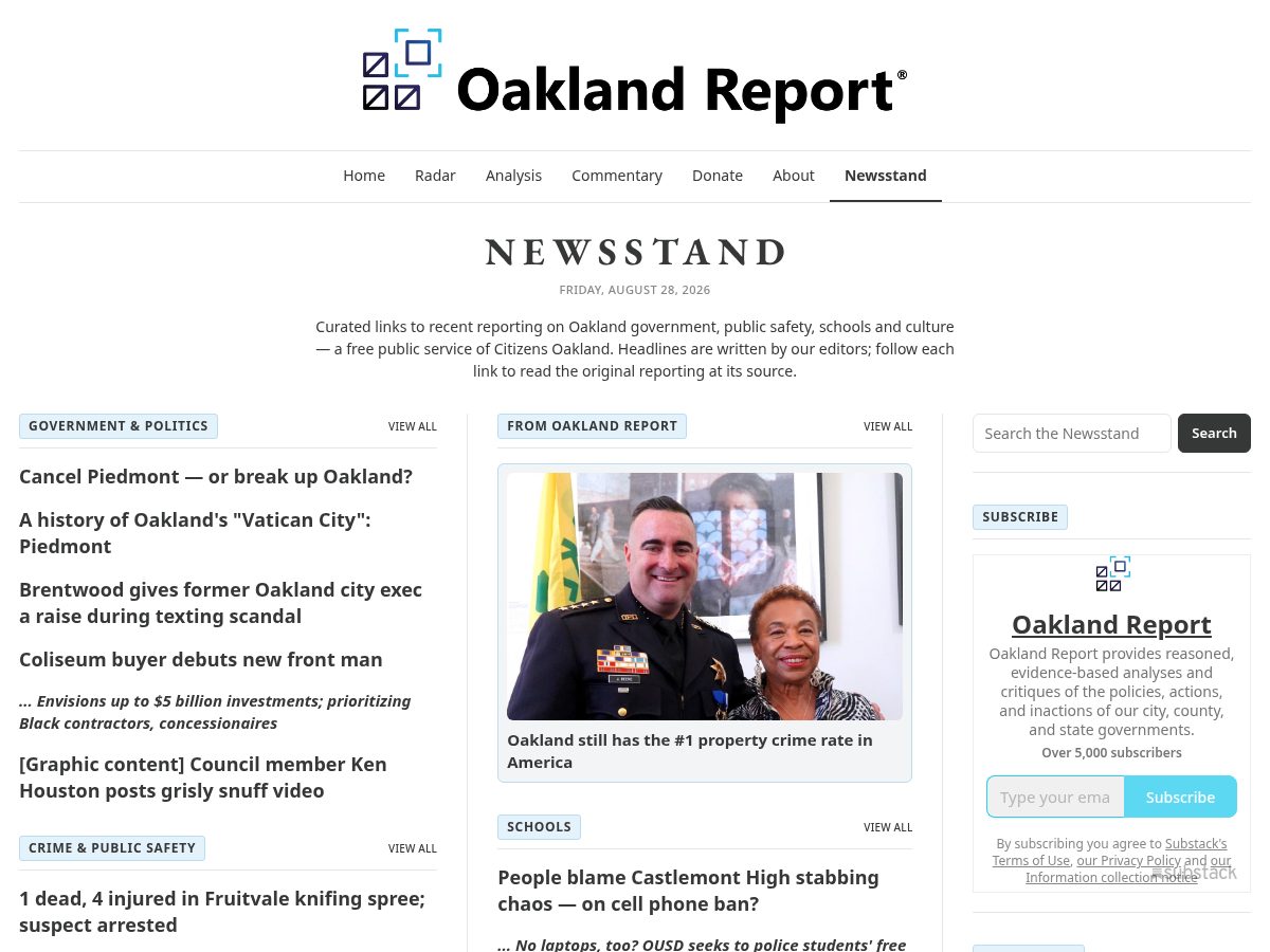 Landing-page snapshot of oaklandreport.news