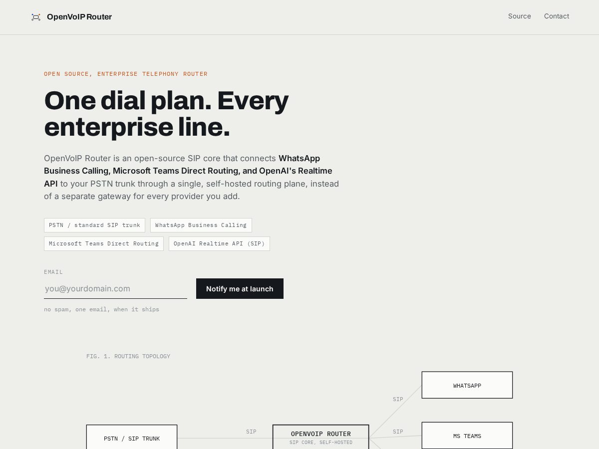 Landing-page snapshot of openvoiprouter.com