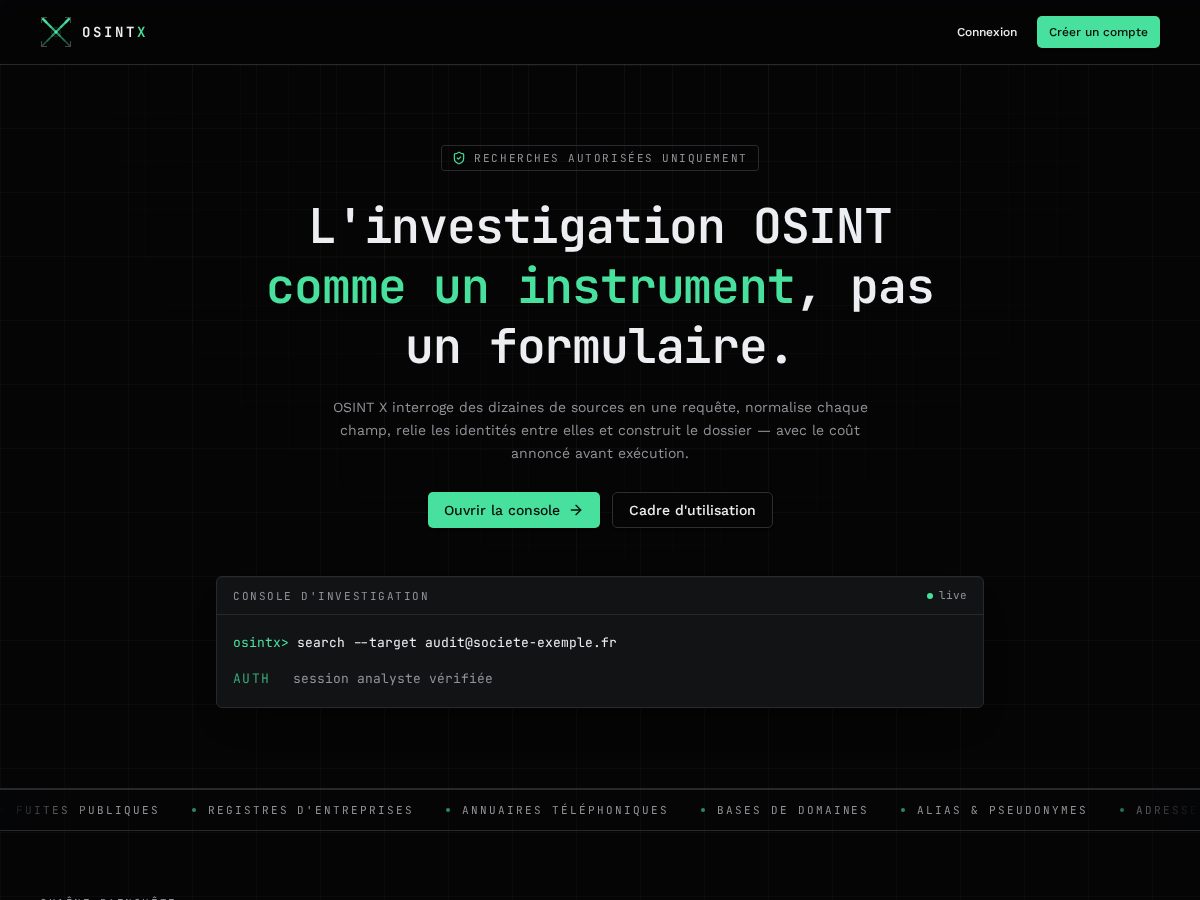 Landing-page snapshot of osint-x.online