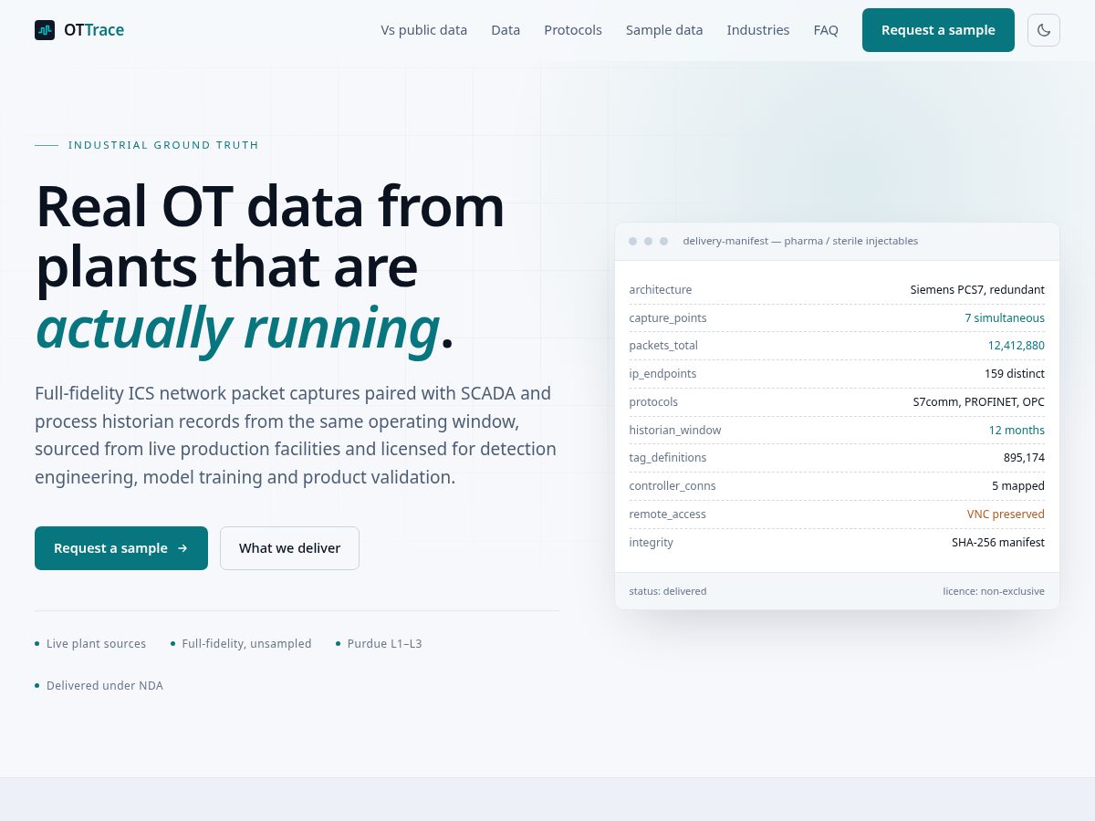 Landing-page snapshot of ottrace.com