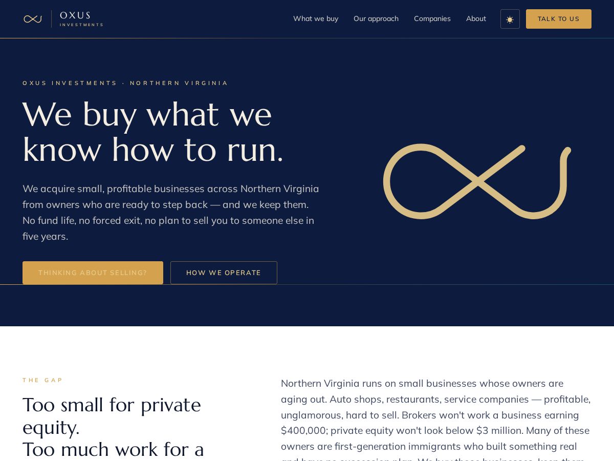 Landing-page snapshot of oxus.investments