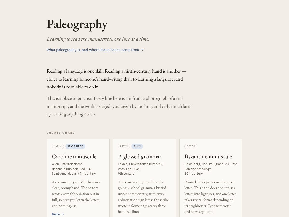 Landing-page snapshot of paleography.app