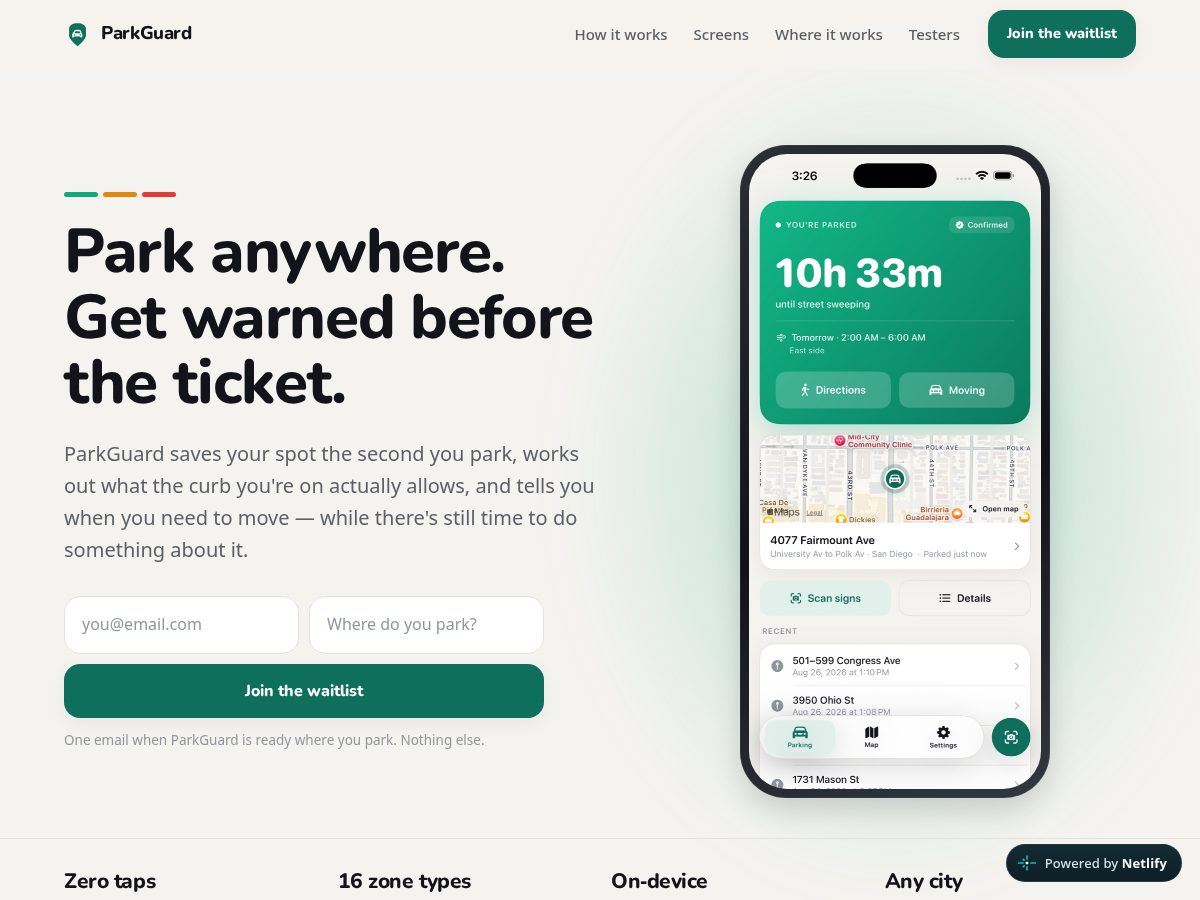 Landing-page snapshot of parkguard.app