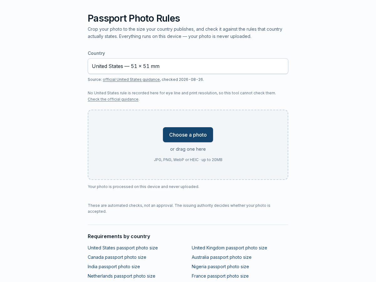 Landing-page snapshot of passportphotorules.com
