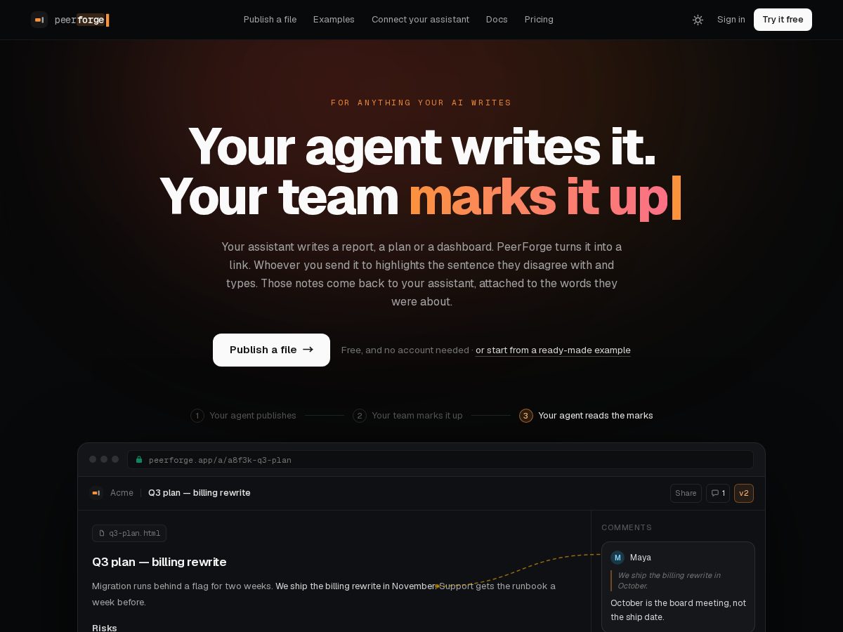 Landing-page snapshot of peerforge.app