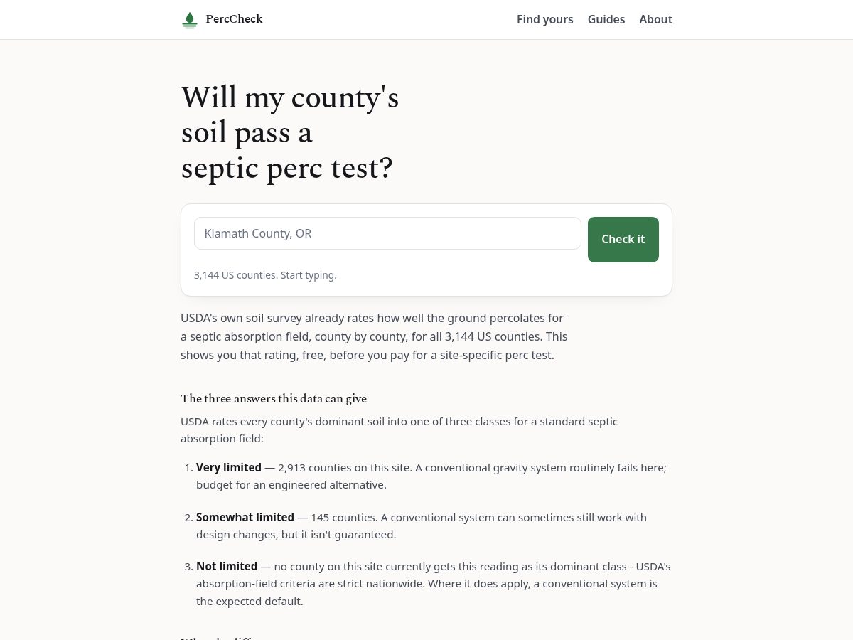 Landing-page snapshot of perccheck.com