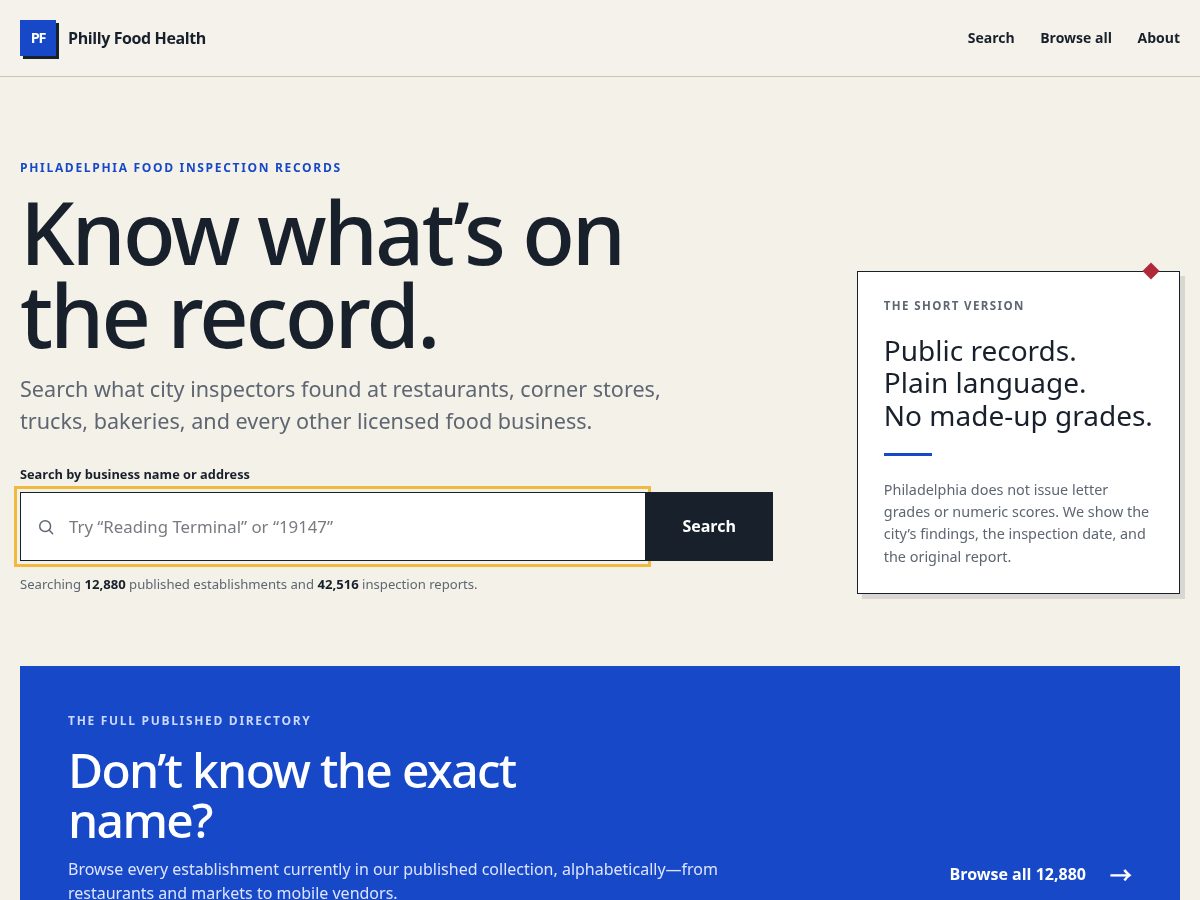 Landing-page snapshot of phillyfoodhealth.com