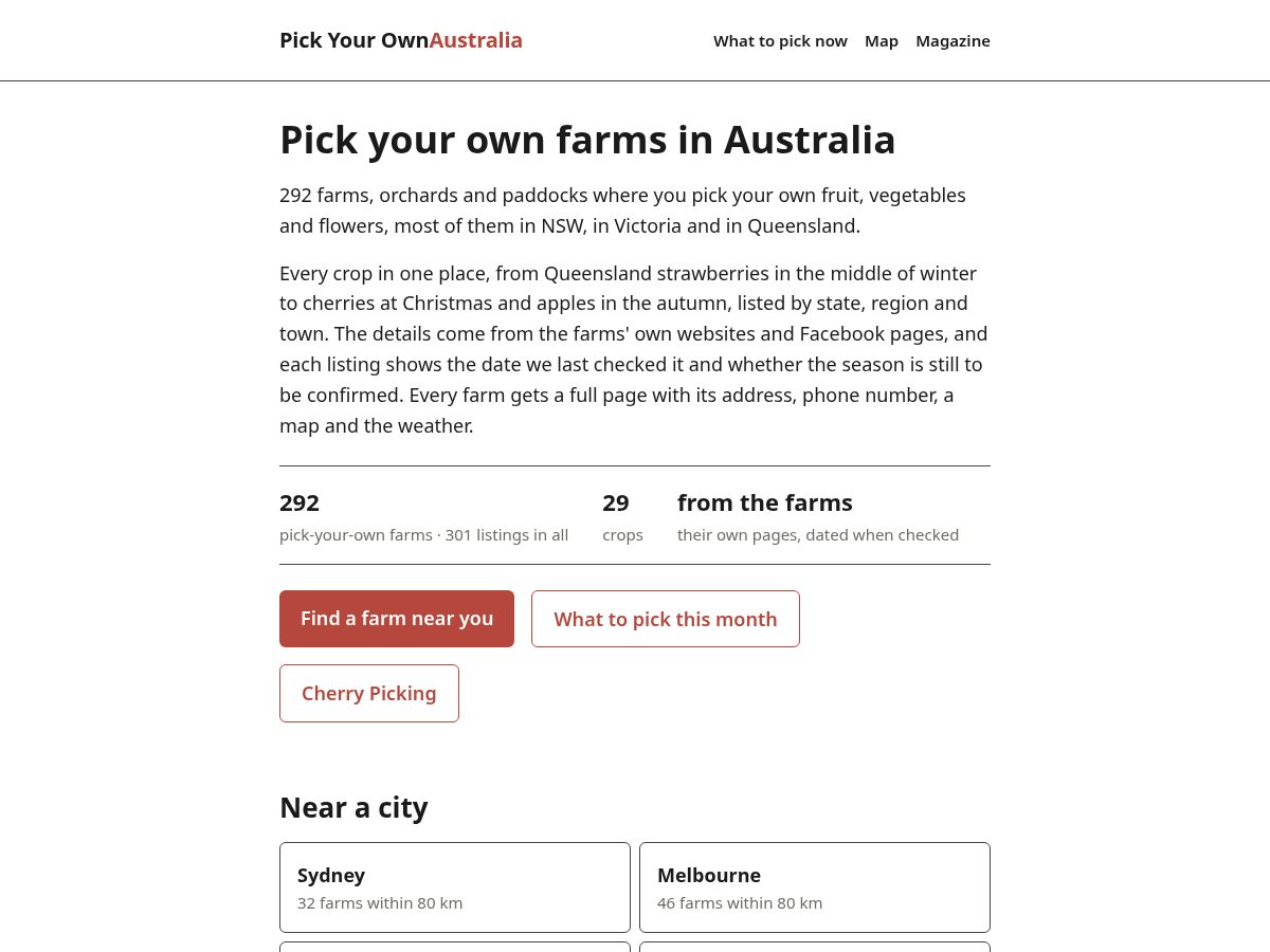 Landing-page snapshot of pickyourownaustralia.com