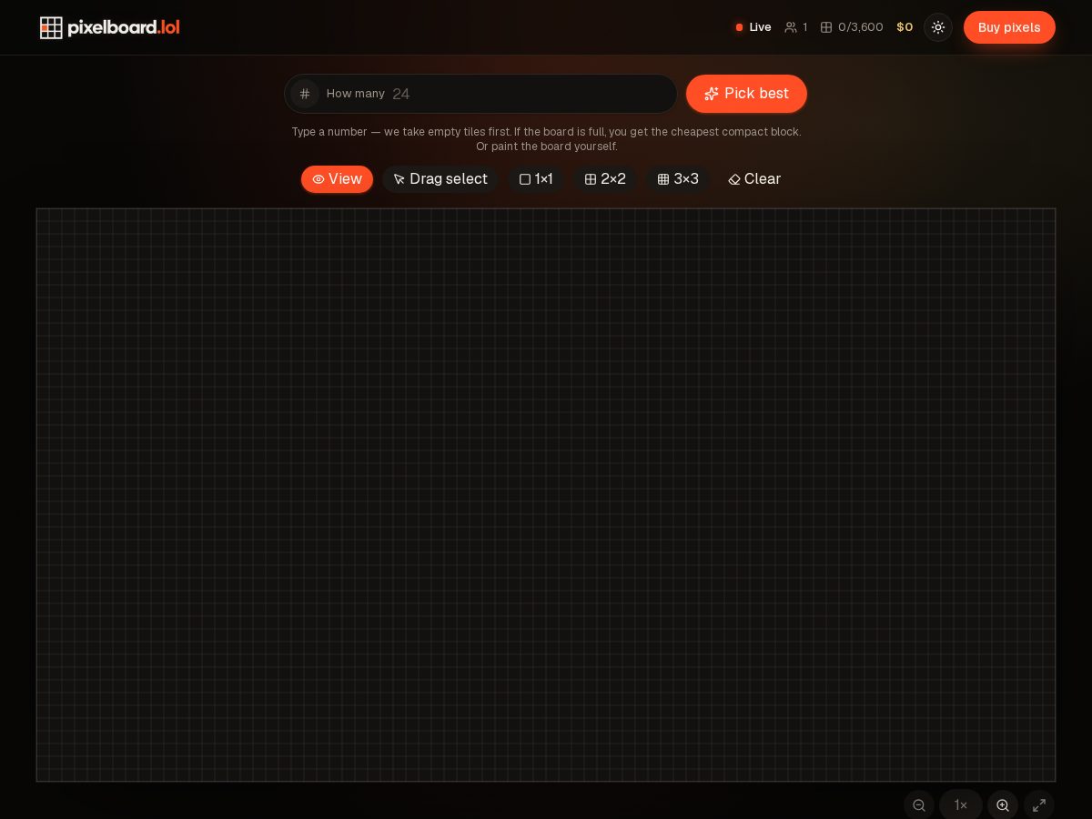 Landing-page snapshot of pixelboard.lol