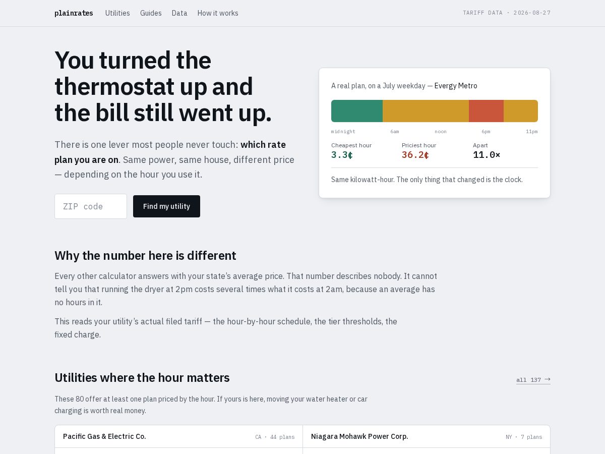 Landing-page snapshot of plainrates.com