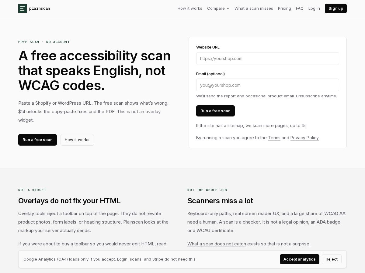 Landing-page snapshot of plainscan.app