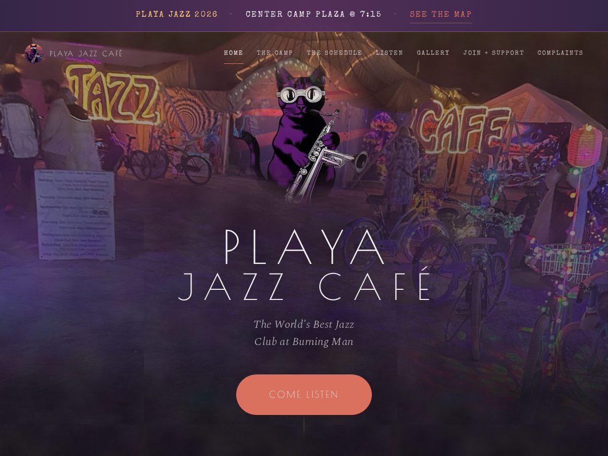 Landing-page snapshot of playajazzcafe.com