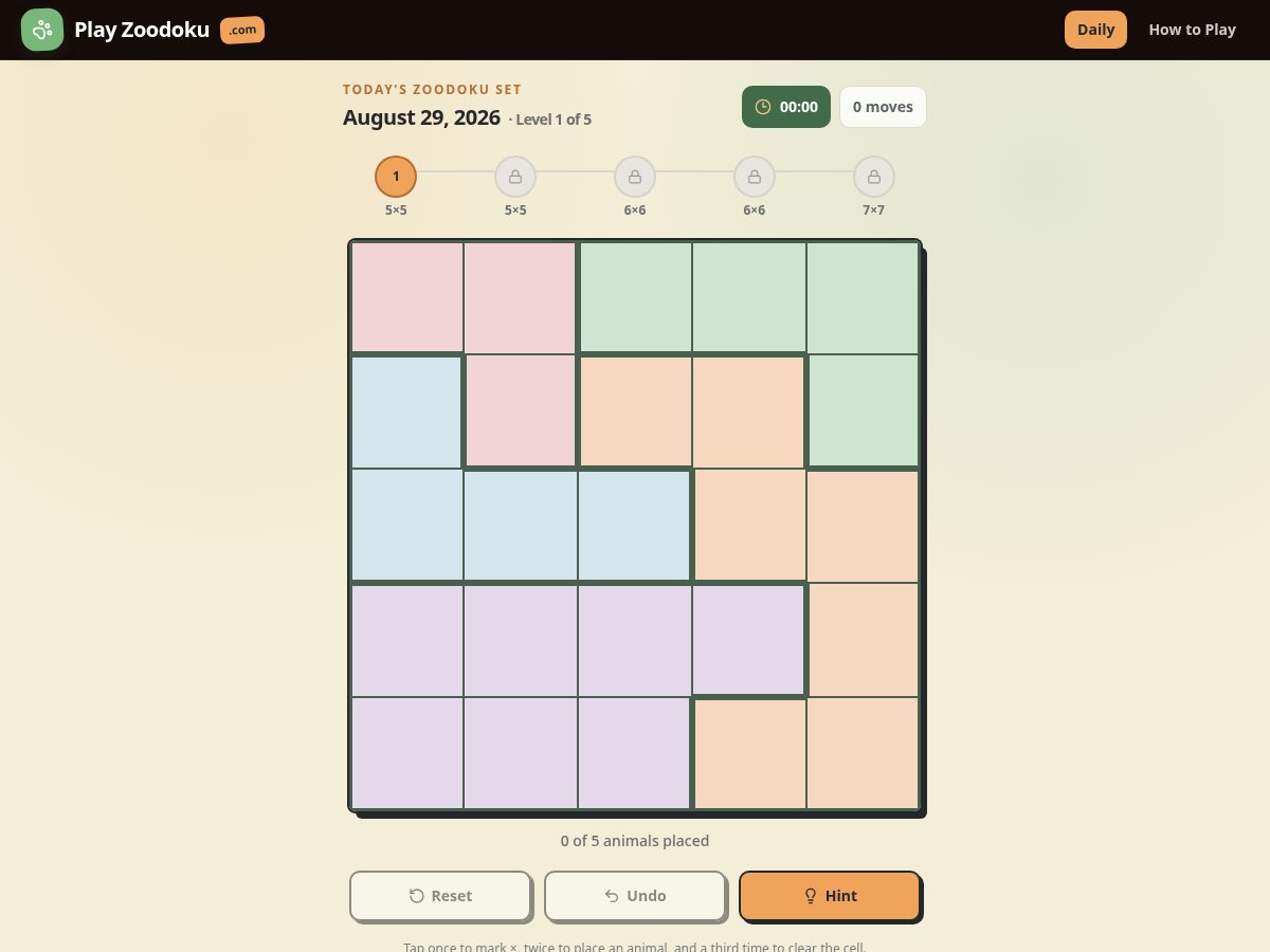 Landing-page snapshot of playzoodoku.com