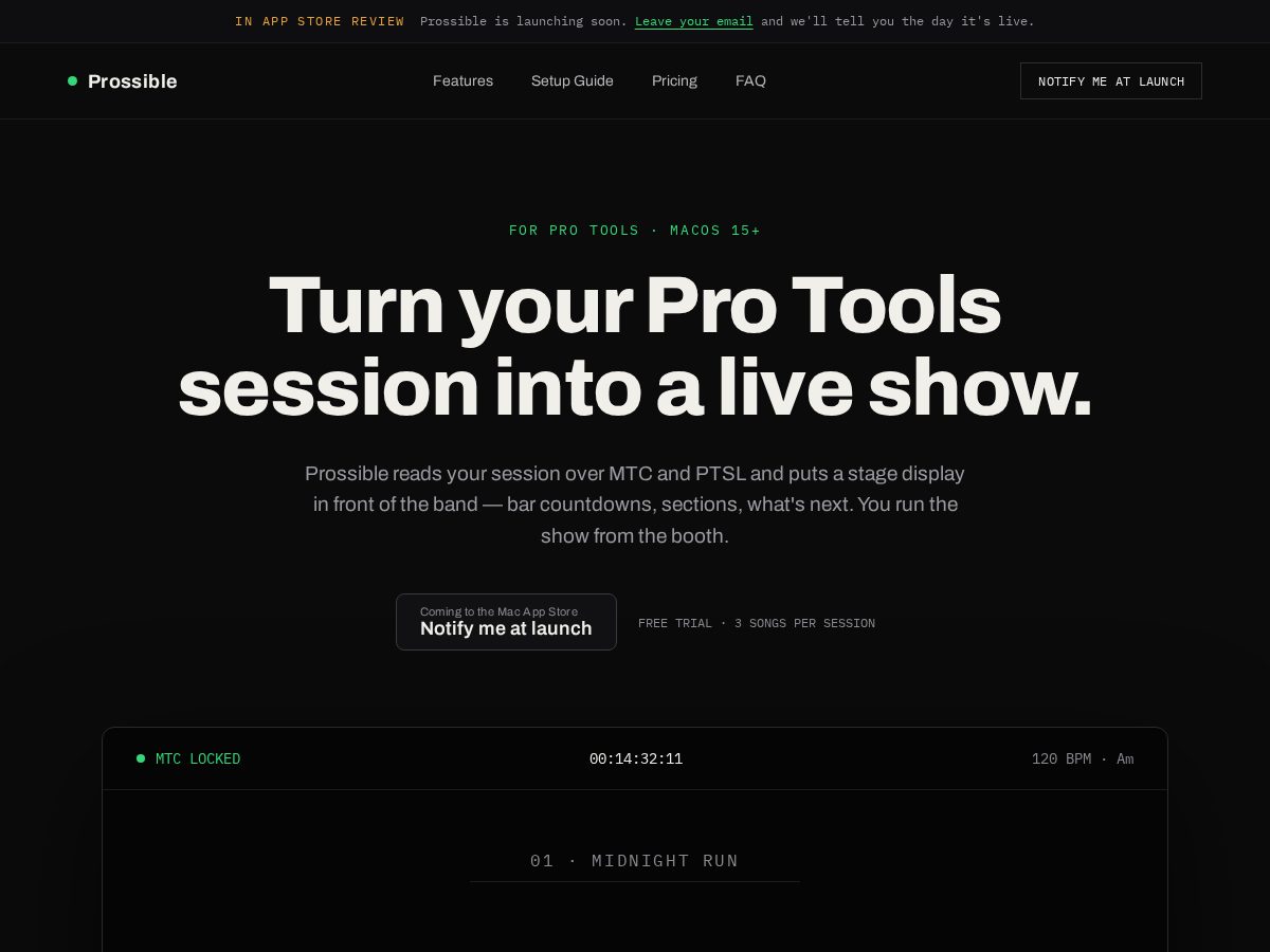 Landing-page snapshot of prossible.app