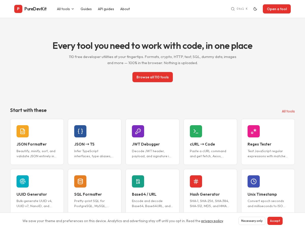 Landing-page snapshot of puredevkit.com