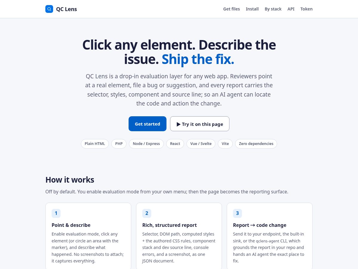 Landing-page snapshot of qc-lens.com