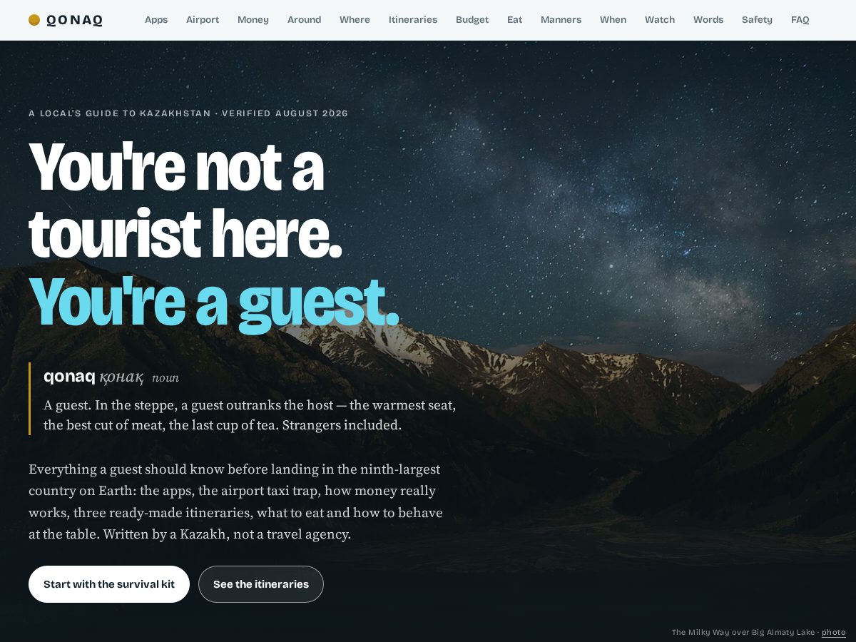 Landing-page snapshot of qonaqguide.com