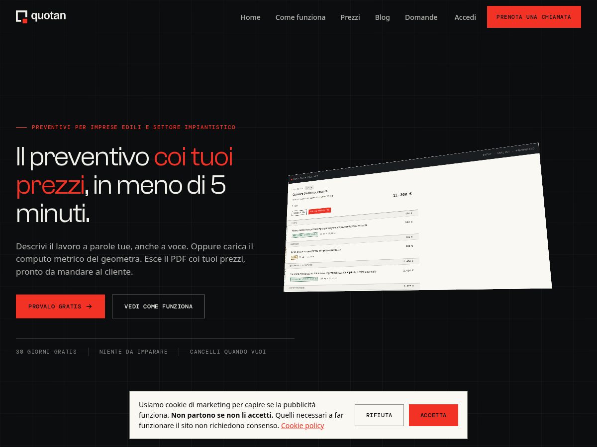 Landing-page snapshot of quotanpreventivi.com