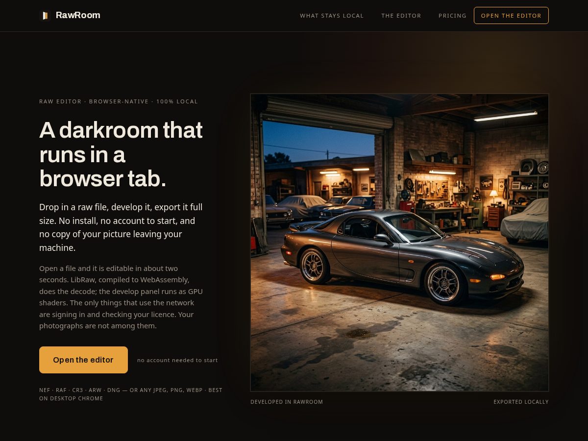 Landing-page snapshot of rawroom.app