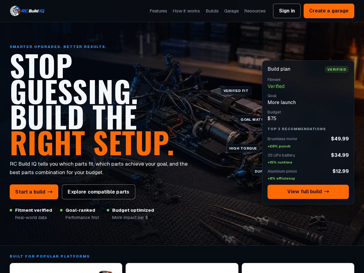 Landing-page snapshot of rcbuildiq.com