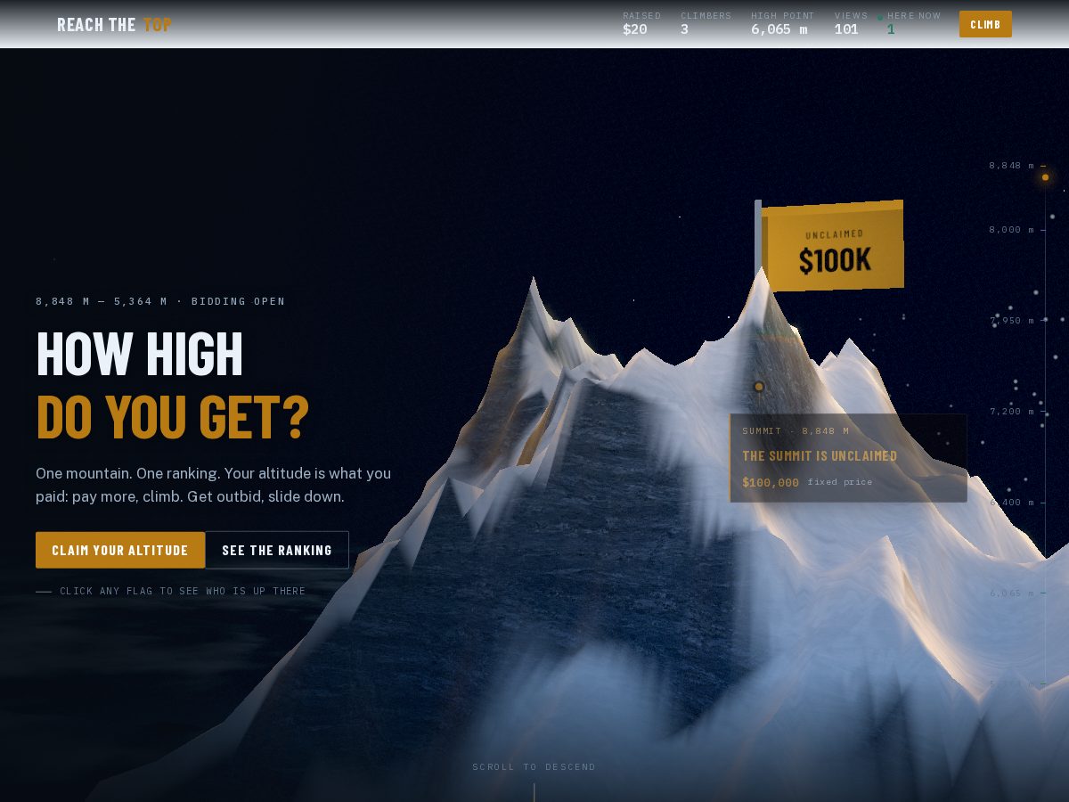 Landing-page snapshot of reachthetop.world