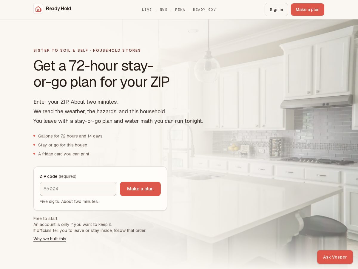 Landing-page snapshot of readyhold.com