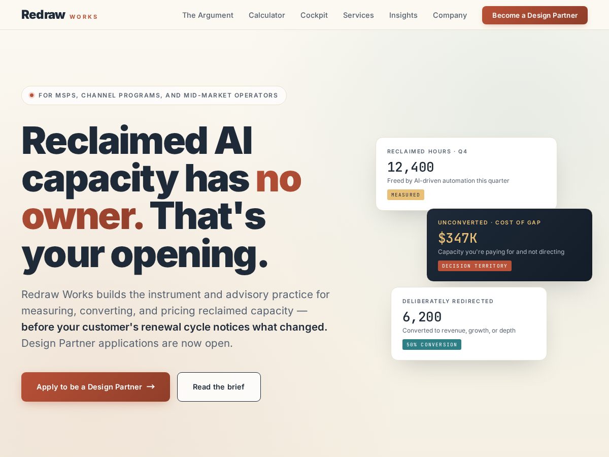 Landing-page snapshot of redrawworks.com