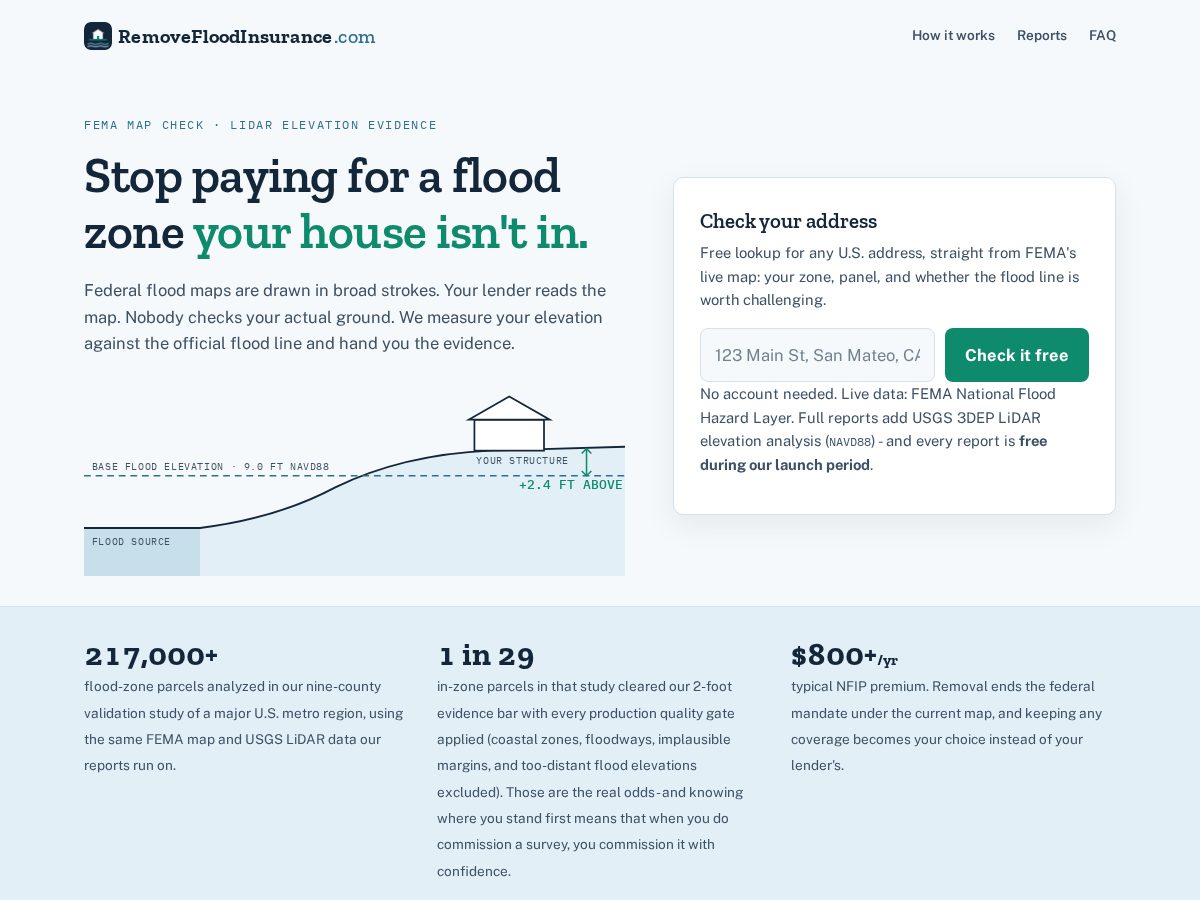 Landing-page snapshot of removefloodinsurance.com