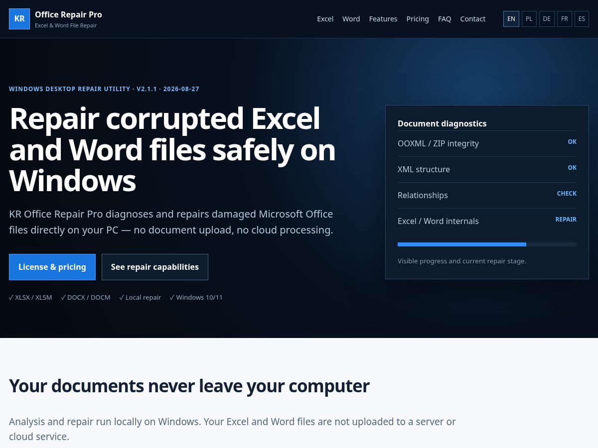 Landing-page snapshot of repairofficefiles.com