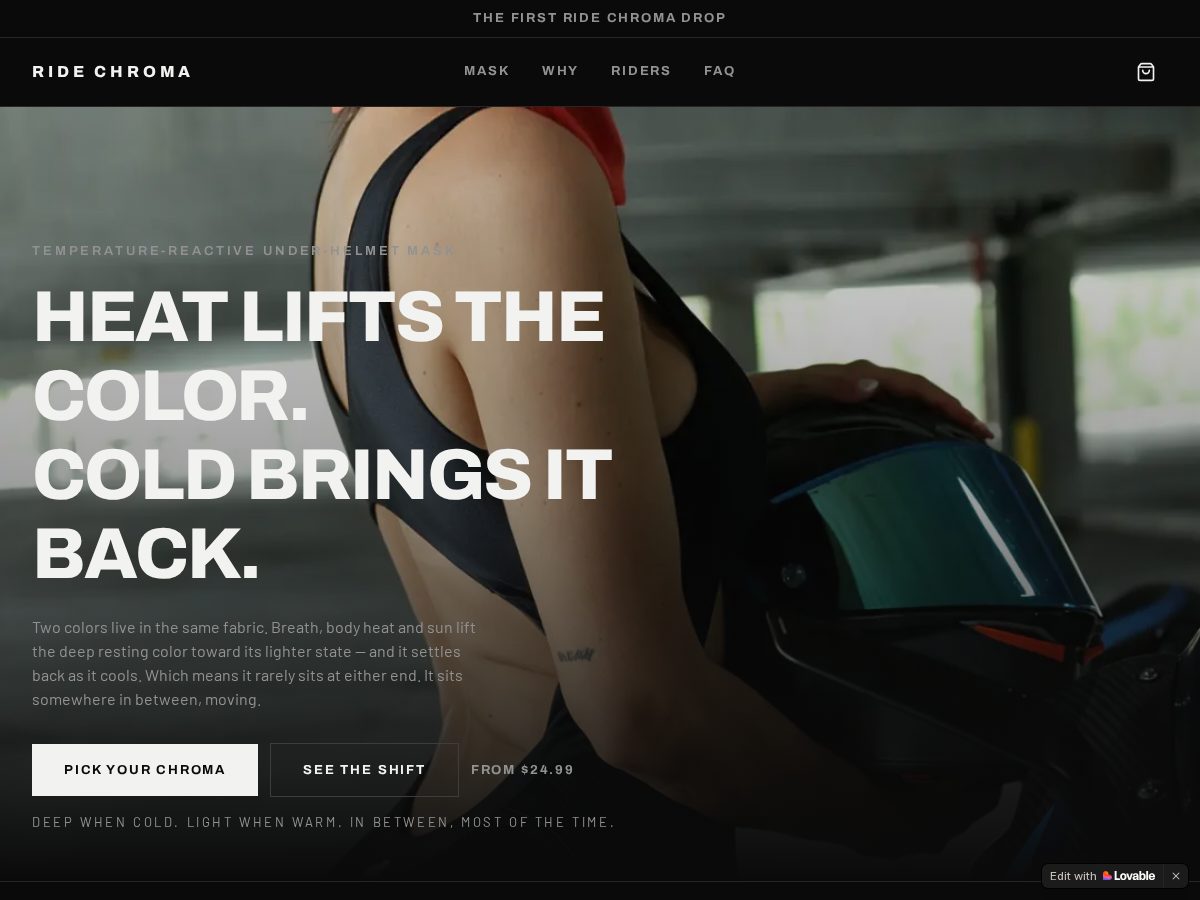 Landing-page snapshot of ridechroma.shop
