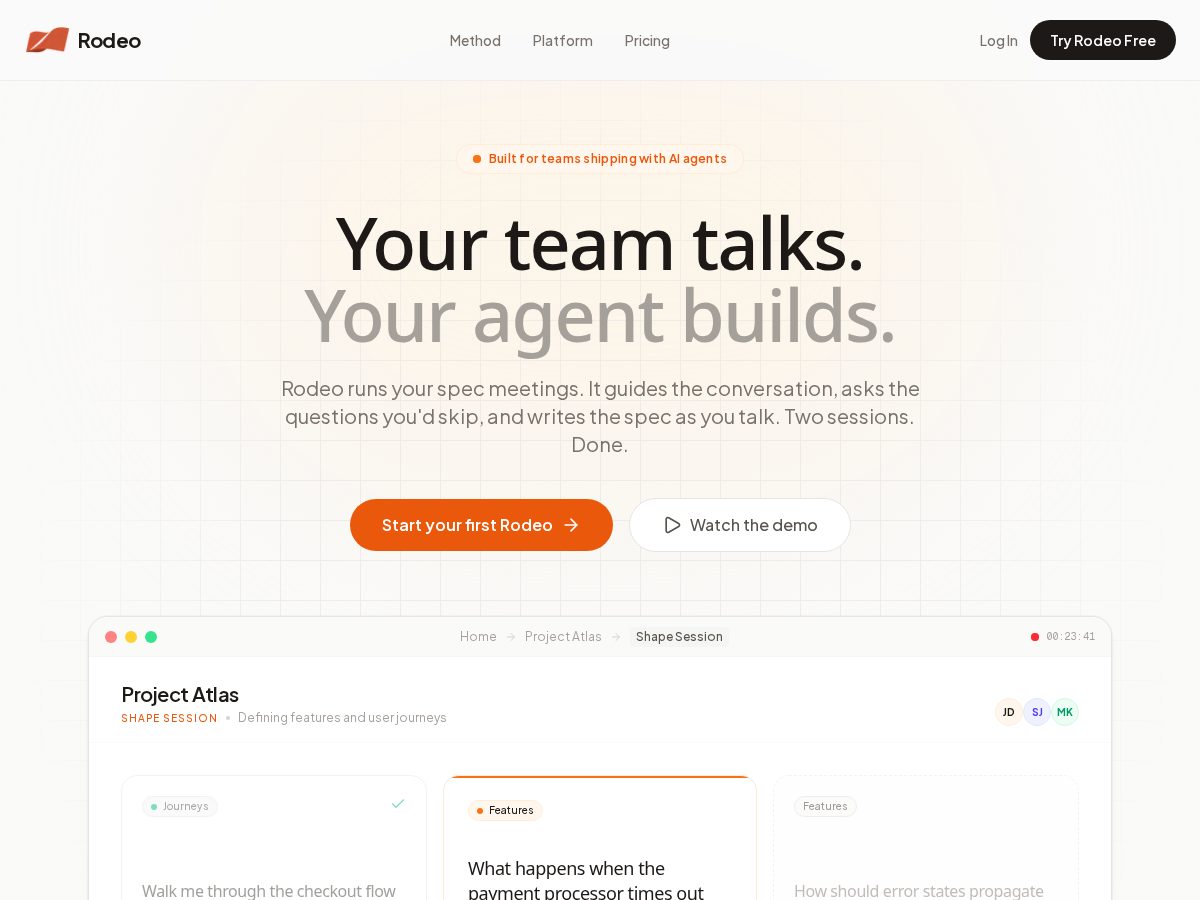 Landing-page snapshot of rodeo.work