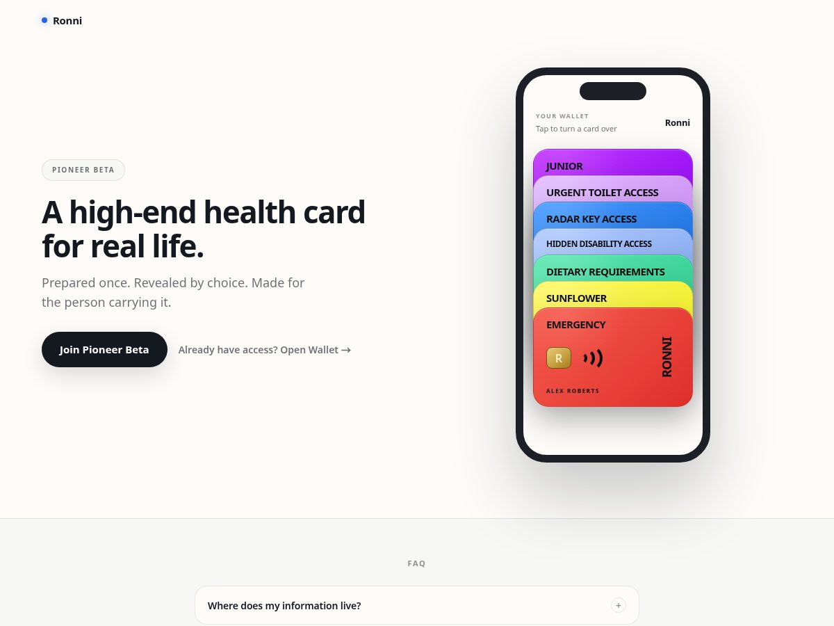 Landing-page snapshot of ronni.app