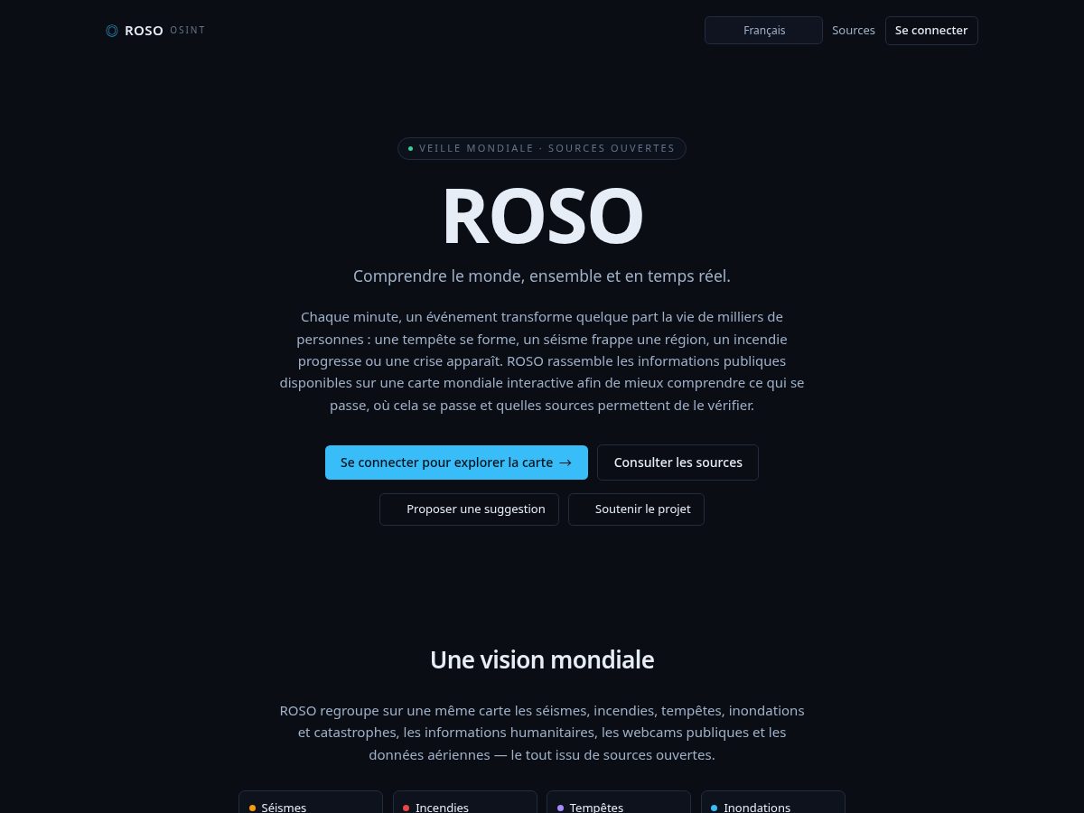 Landing-page snapshot of roso.world