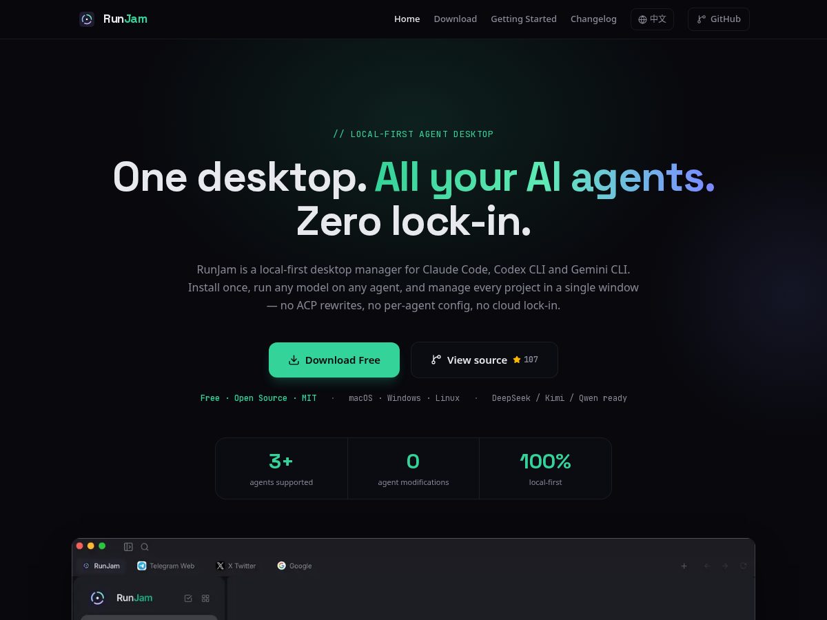 Landing-page snapshot of runjam.app