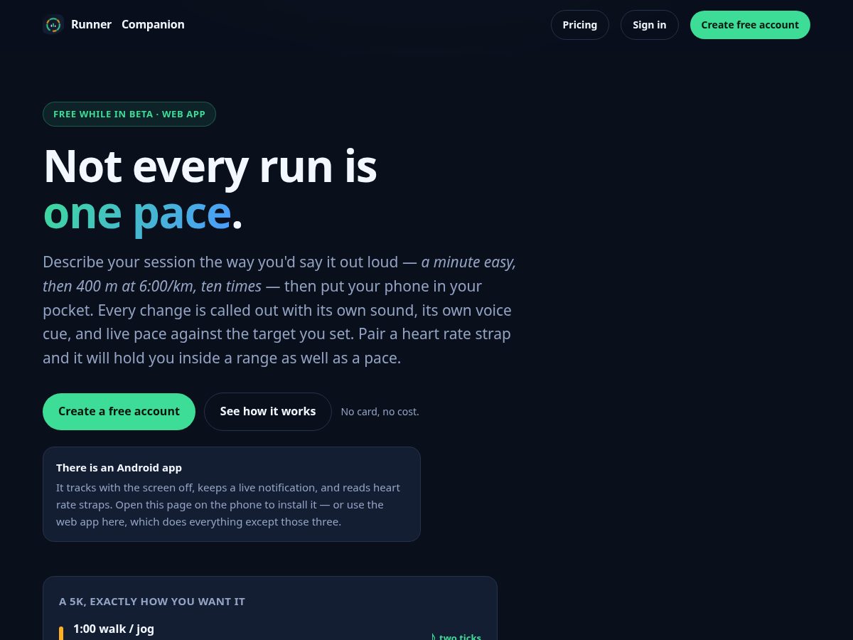 Landing-page snapshot of runner-companion.app