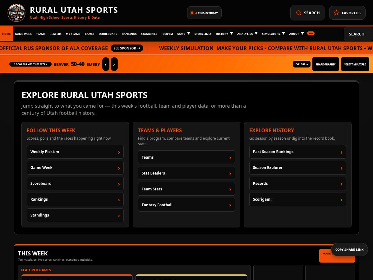 Landing-page snapshot of ruralutahsports.com