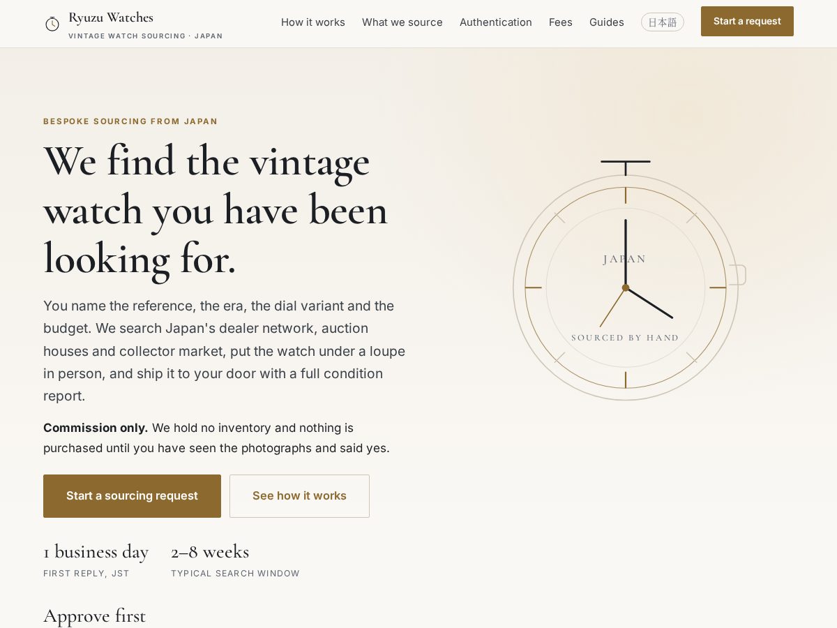 Landing-page snapshot of ryuzuwatches.com