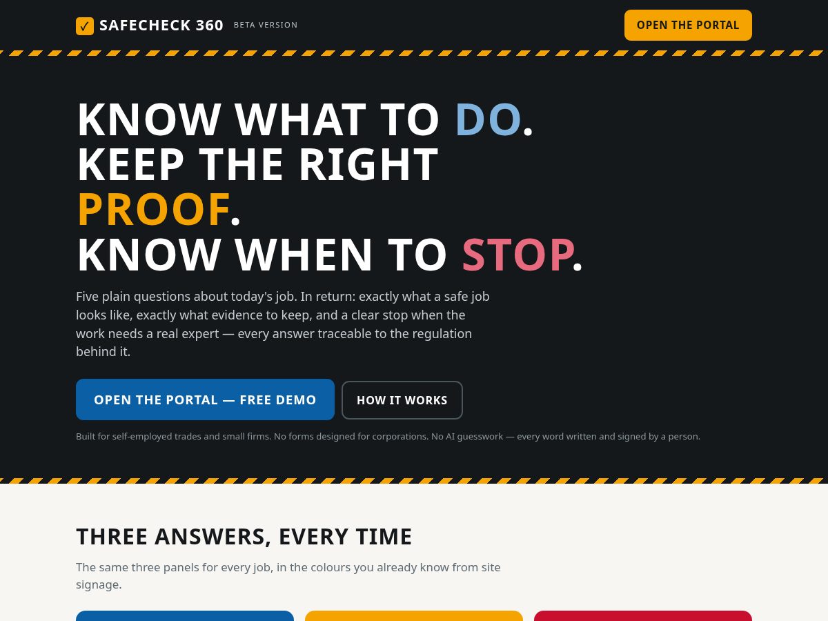 Landing-page snapshot of safecheck360.app