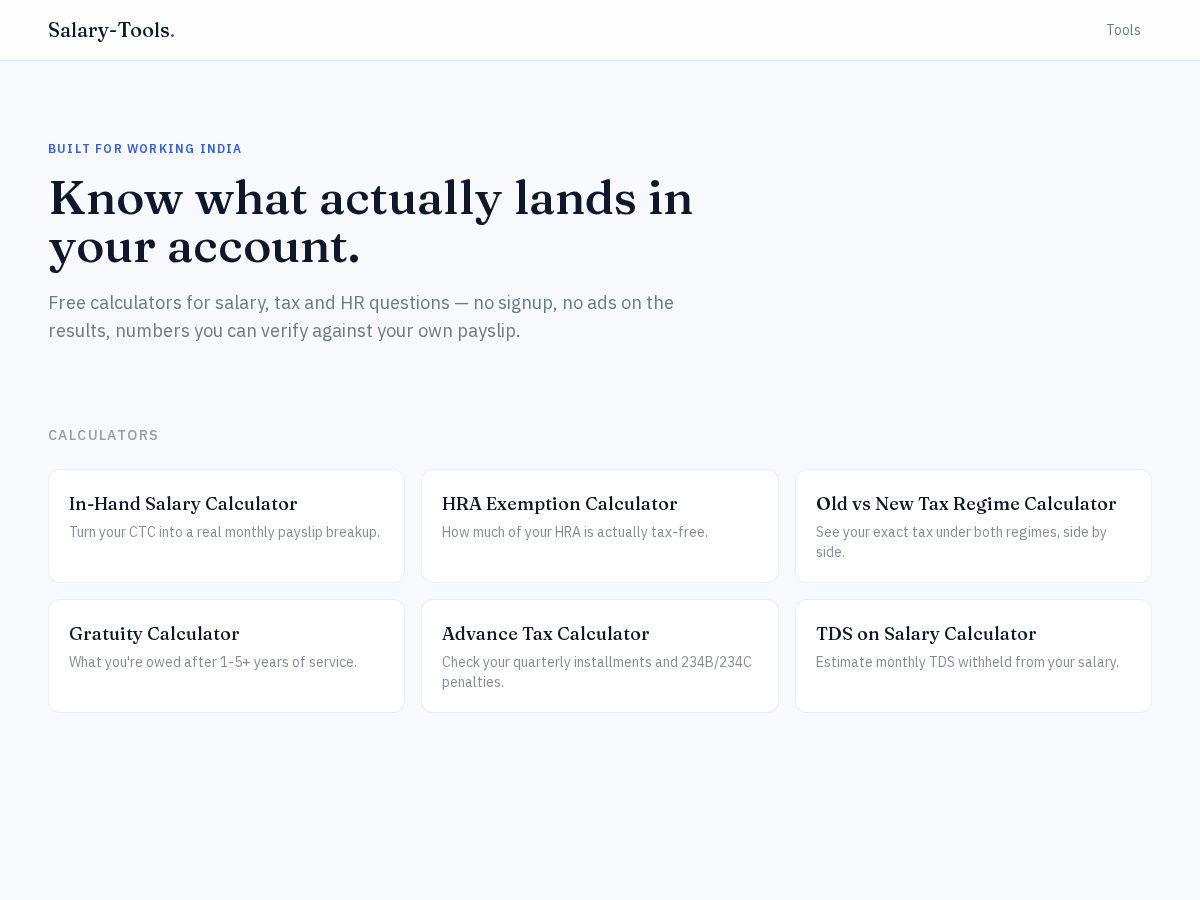 Landing-page snapshot of salary-tools.com