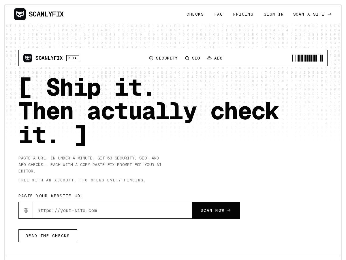 Landing-page snapshot of scanlyfix.com