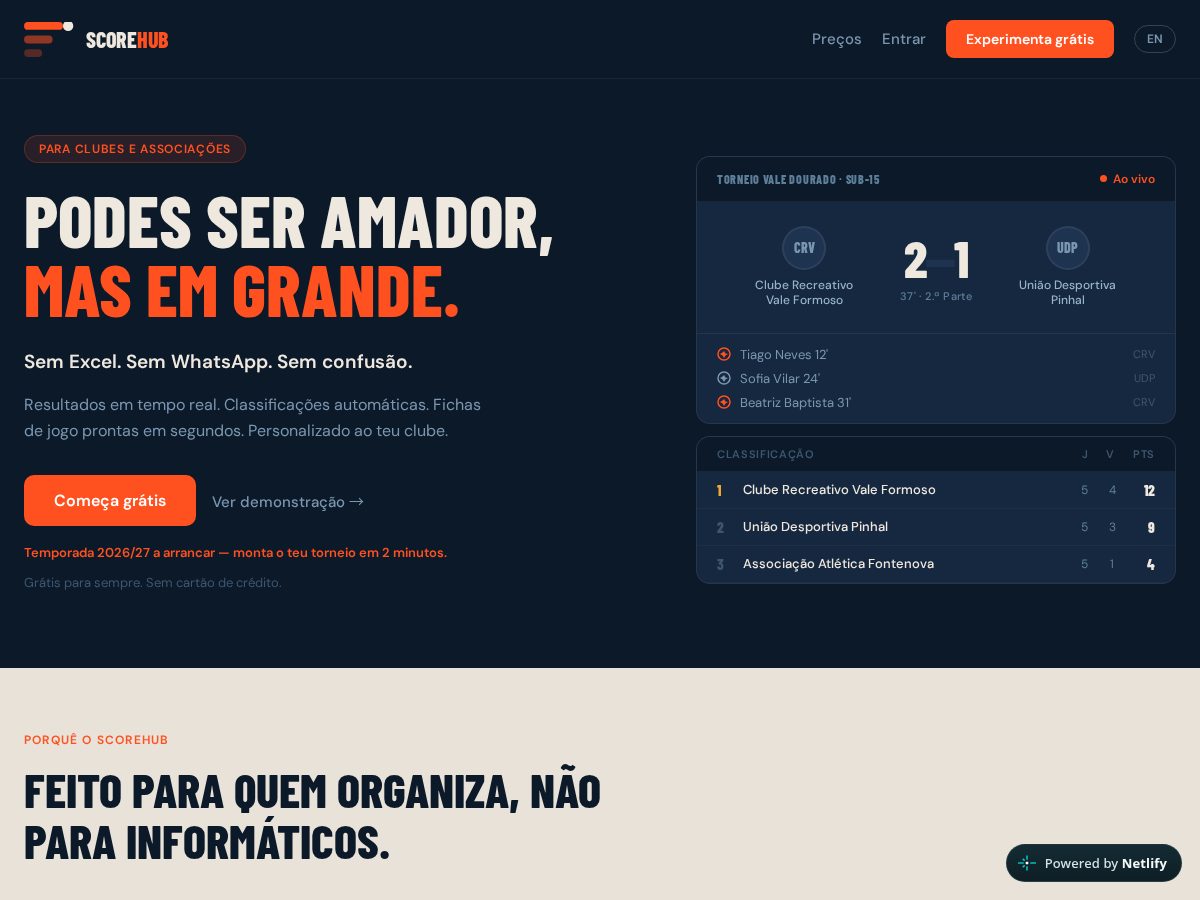 Landing-page snapshot of scorehub.work