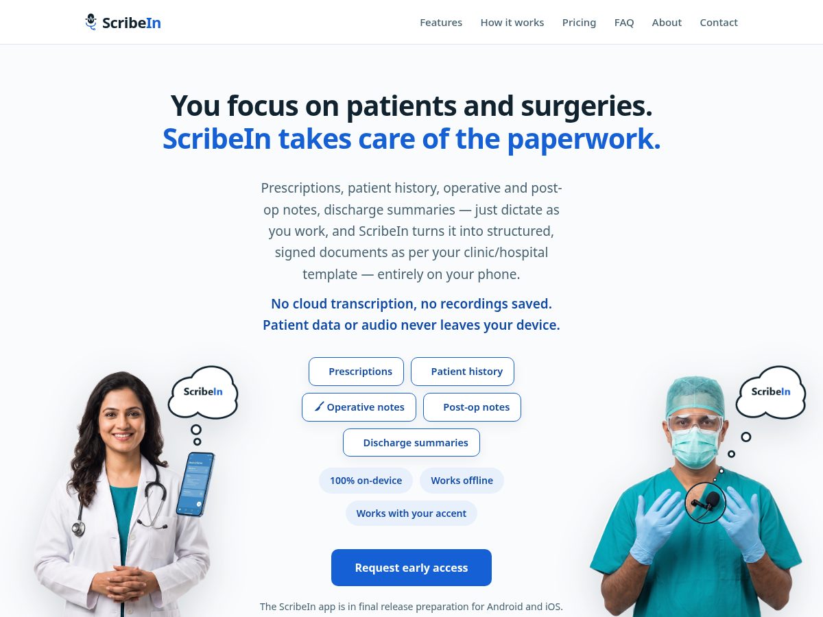 Landing-page snapshot of scribein.app