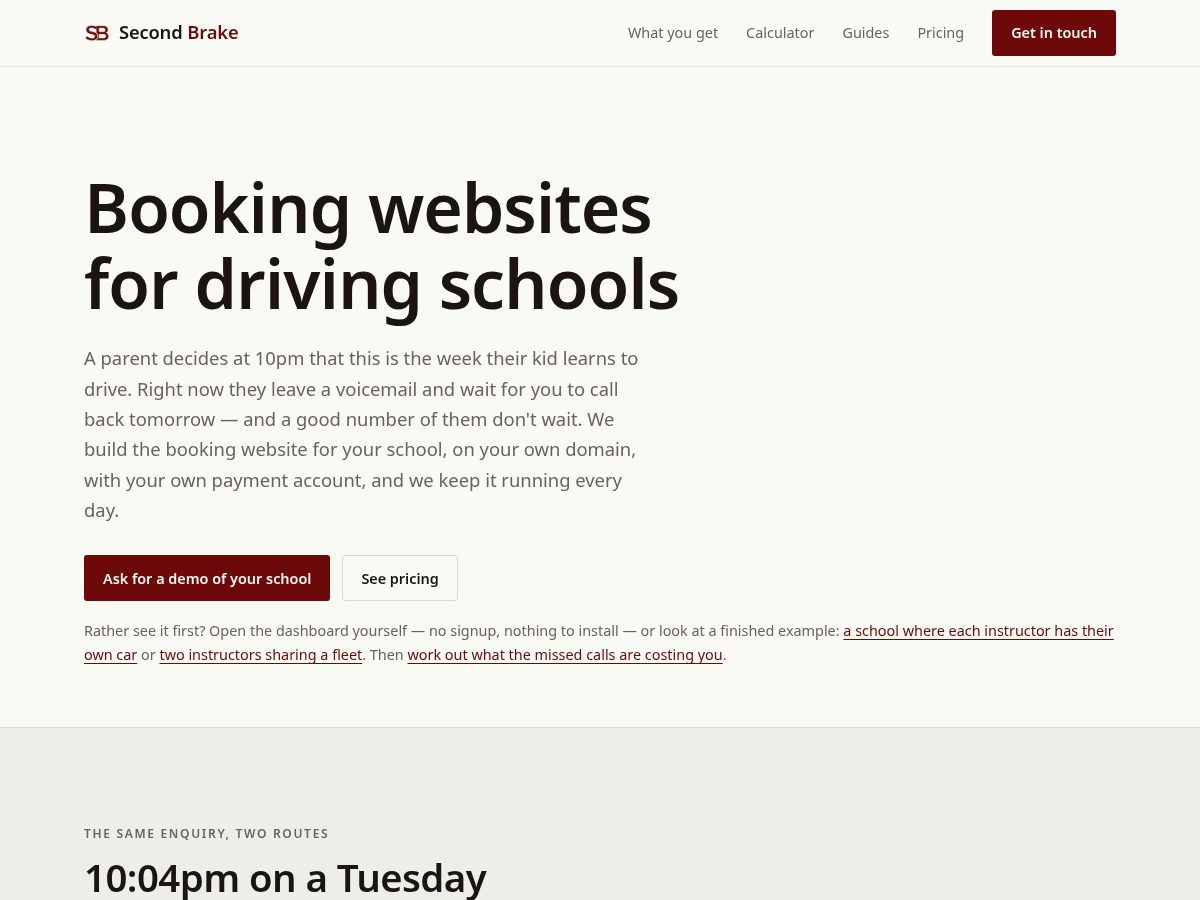 Landing-page snapshot of secondbrake.com