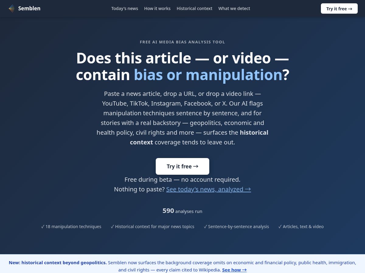 Landing-page snapshot of semblen.com